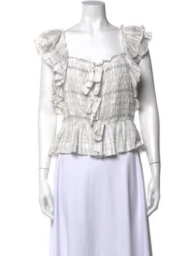 Pre-owned Ulla Johnson Plaid Print Square Neckline Blouse In White