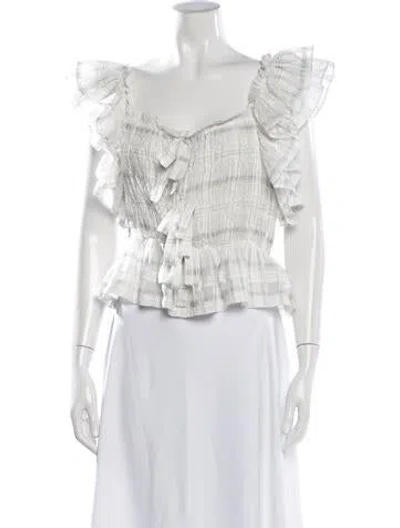 Pre-owned Ulla Johnson Plaid Print Square Neckline Blouse In White