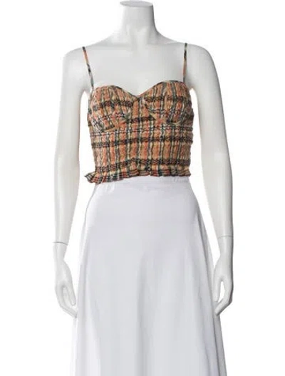 Pre-owned Ulla Johnson Plaid Print Square Neckline Crop Top In Orange