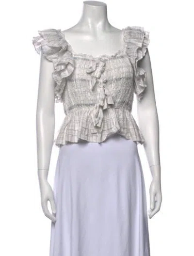 Pre-owned Ulla Johnson Plaid Print Square Neckline Top In White