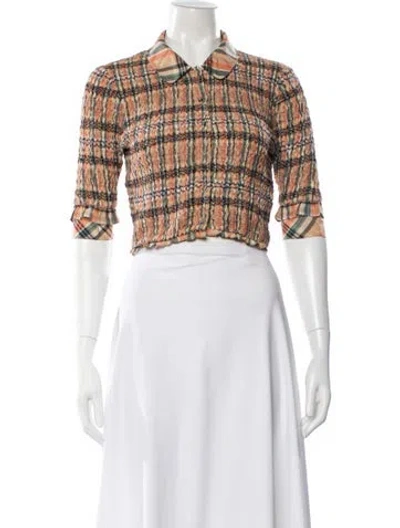 Pre-owned Ulla Johnson Plaid Print Three-quarter Sleeve Top In White