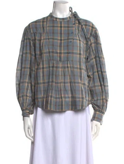 Pre-owned Ulla Johnson Plaid Print Tie Neck Blouse In Multi