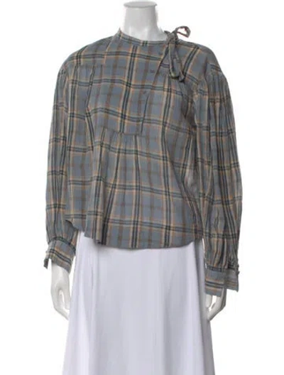Pre-owned Ulla Johnson Plaid Print Tie Neck Blouse In Multi