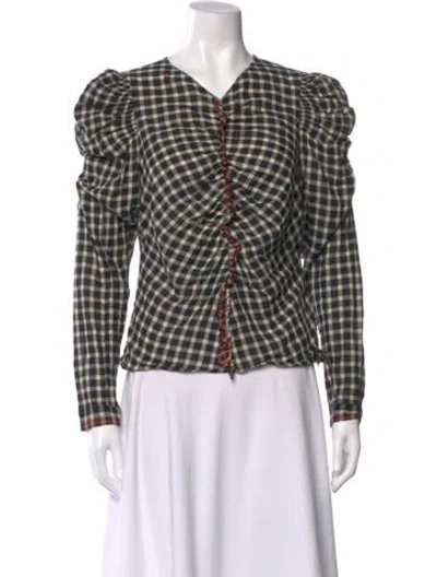 Pre-owned Ulla Johnson Plaid Print V-neck Blouse In Black