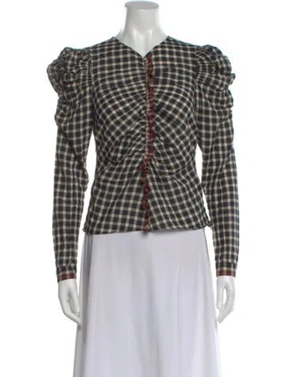 Pre-owned Ulla Johnson Plaid Print V-neck Blouse In Multi