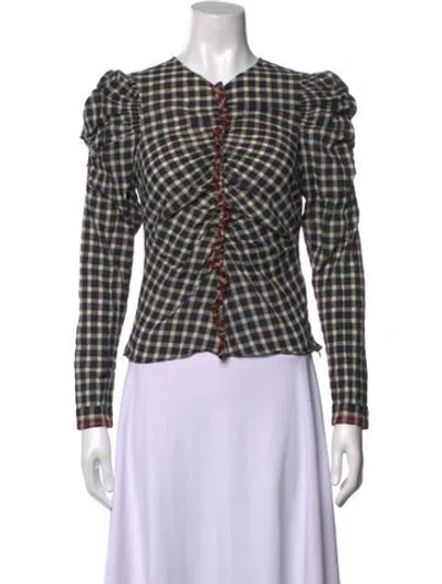 Pre-owned Ulla Johnson Plaid Print V-neck Blouse In Multicolor