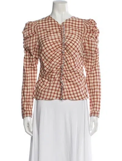 Pre-owned Ulla Johnson Plaid Print V-neck Blouse In Neutral