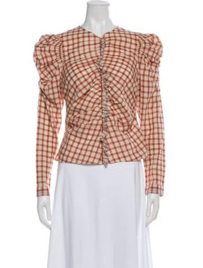 Pre-owned Ulla Johnson Plaid Print V-neck Blouse In Neutral