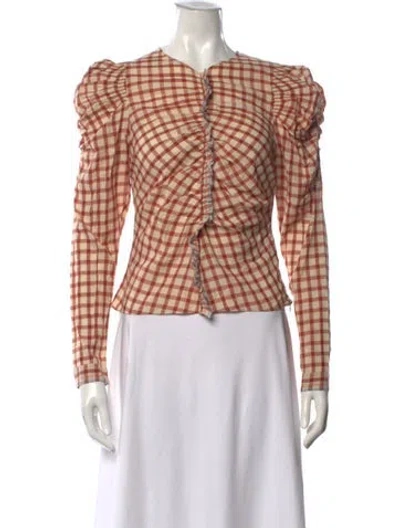 Pre-owned Ulla Johnson Plaid Print V-neck Blouse In Neutral