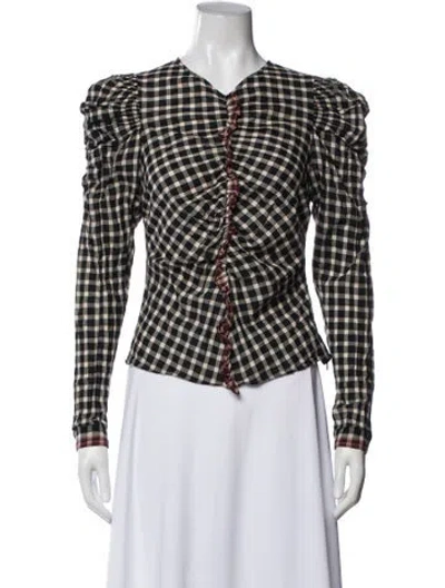 Pre-owned Ulla Johnson Plaid Print V-neck Blouse In Red