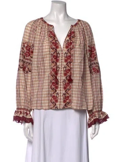 Pre-owned Ulla Johnson Plaid Print V-neck Blouse W/ Tags In Multicolor