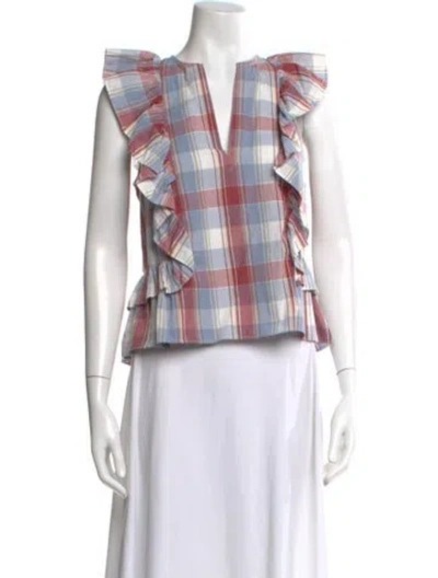 Pre-owned Ulla Johnson Plaid Print V-neck Top In Multi