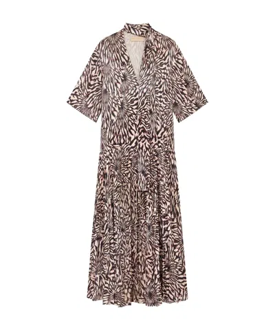 Ulla Johnson Pleated Abstract-print Midi Dress In Brown