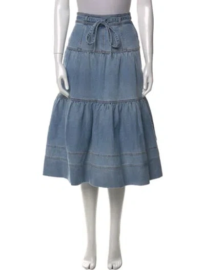 Pre-owned Ulla Johnson Pleated Accents Midi Length Skirt W/ Tags In Blue