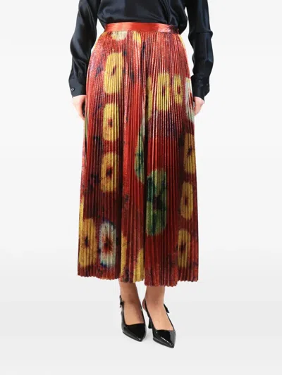 Pre-owned Ulla Johnson Pleated Midi Skirt In Red