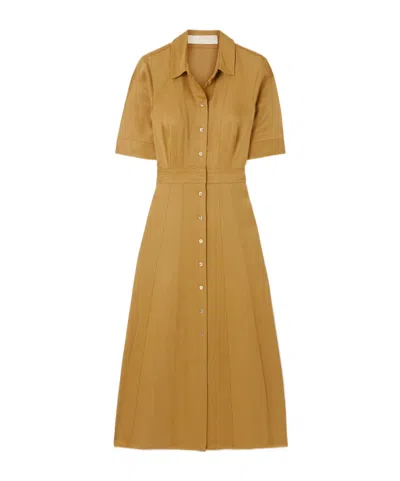 Ulla Johnson Pleated Mid-length Blouse-style Dress In Cotton Fabric In Brown