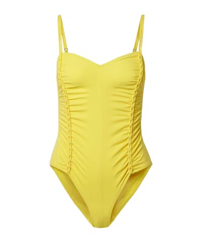 Ulla Johnson Pleated One-piece Swimsuit In Yellow