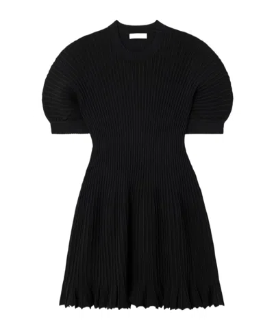 Ulla Johnson Pleated Ribbed Knitted Mini Dress In Black