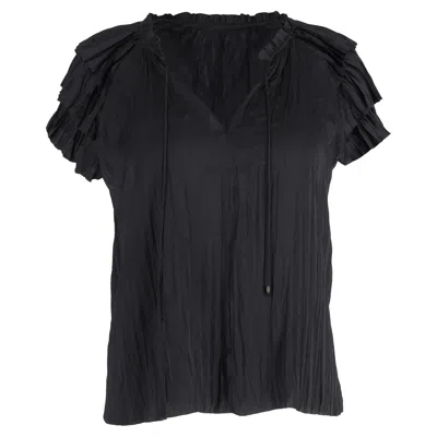 Ulla Johnson Pleated Ruffled Short Sleeve Blouse In Black Polyester