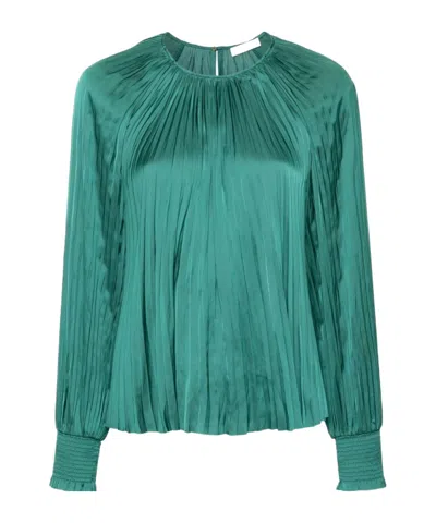 Ulla Johnson Pleated Satin Blouse In Blue
