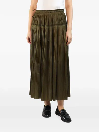Pre-owned Ulla Johnson Pleated Satin Skirt In Green