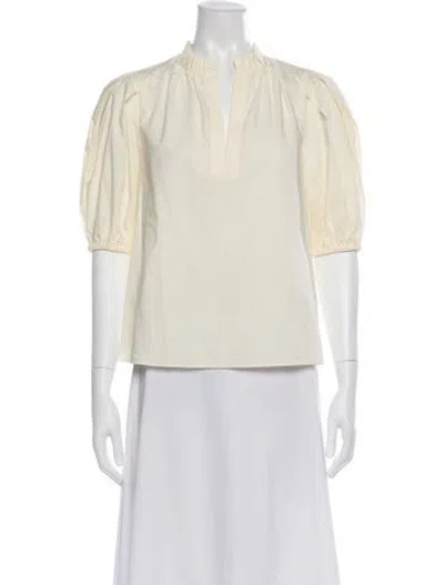 Pre-owned Ulla Johnson Plunge Neckline Short Sleeve Blouse In Neutral