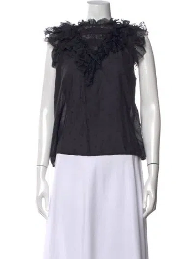 Pre-owned Ulla Johnson Polka Dot Print Crew Neck Blouse In Black