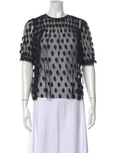 Pre-owned Ulla Johnson Polka Dot Print Crew Neck Blouse In Black