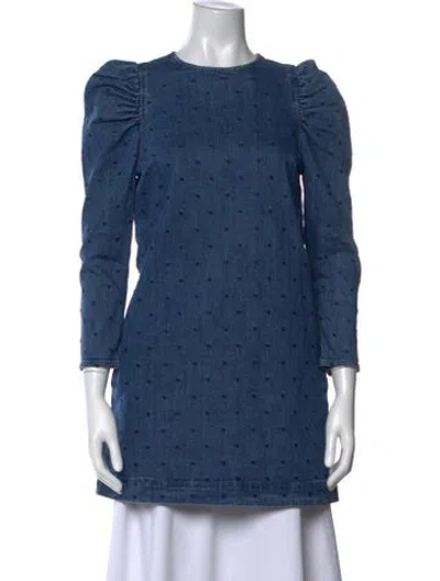 Pre-owned Ulla Johnson Polka Dot Print Crew Neck Blouse In Blue