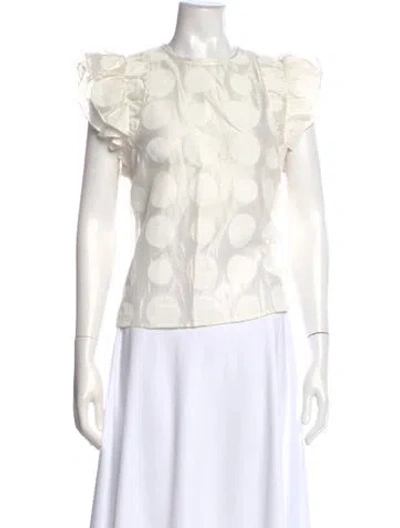 Pre-owned Ulla Johnson Polka Dot Print Crew Neck Blouse In White