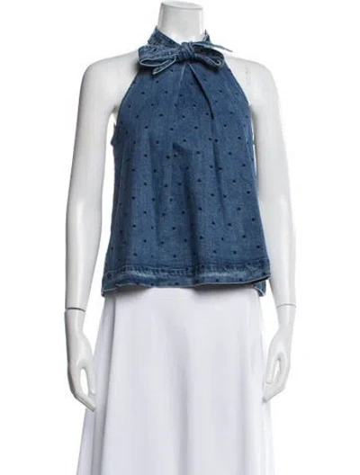 Pre-owned Ulla Johnson Polka Dot Print Halterneck Top In Blue