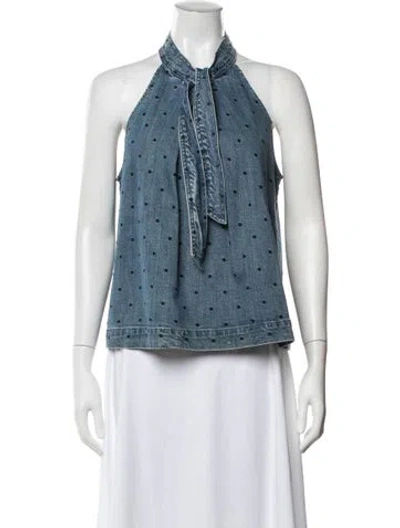 Pre-owned Ulla Johnson Polka Dot Print Halterneck Top In Blue