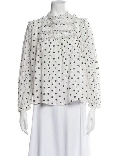 Pre-owned Ulla Johnson Polka Dot Print Long Sleeve Blouse In Multi