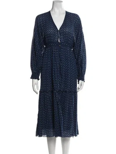 Pre-owned Ulla Johnson Polka Dot Print Midi Length Dress In Blue