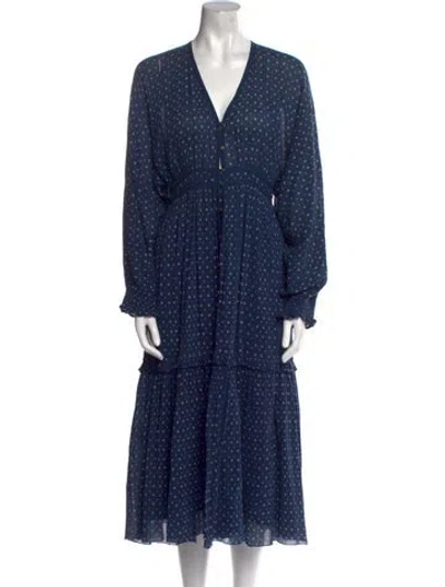Pre-owned Ulla Johnson Polka Dot Print Midi Length Dress In Blue