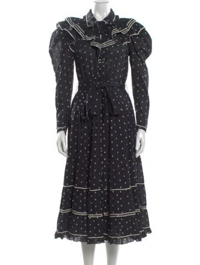 Pre-owned Ulla Johnson Polka Dot Print Midi Length Dress In Blue