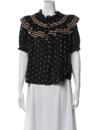 Pre-owned Ulla Johnson Polka Dot Print Mock Neck Blouse In Black