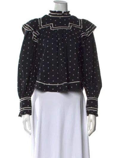 Pre-owned Ulla Johnson Polka Dot Print Mock Neck Blouse In Black