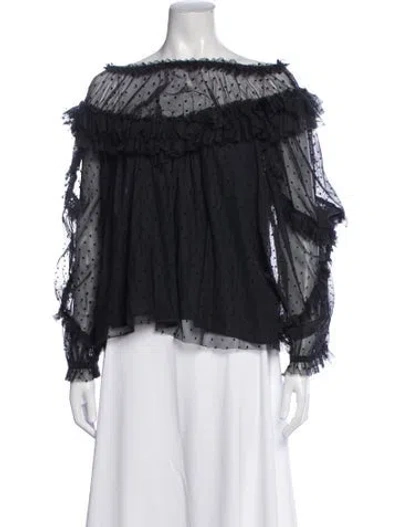 Pre-owned Ulla Johnson Polka Dot Print Off-the-shoulder Blouse In Black