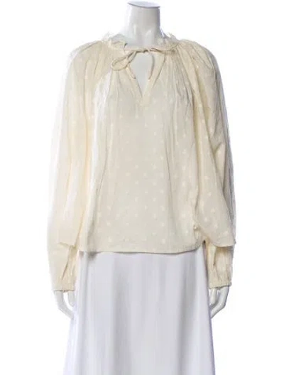 Pre-owned Ulla Johnson Polka Dot Print V-neck Blouse W/ Tags In White