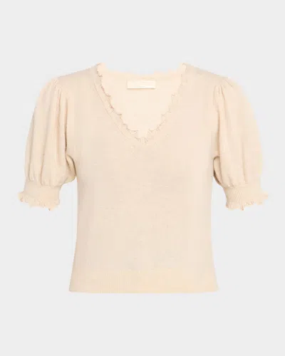 Ulla Johnson Polline Cashmere Frilled Puff-sleeve Sweater In Multi