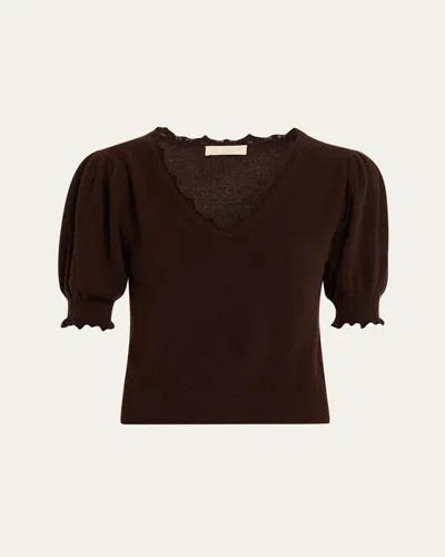 Ulla Johnson Polline Cashmere Short-sleeve Top In Brown