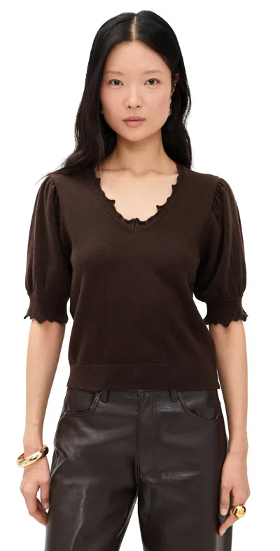 Ulla Johnson Polline Short Sleeve Cashmere Top Wenge In Brown