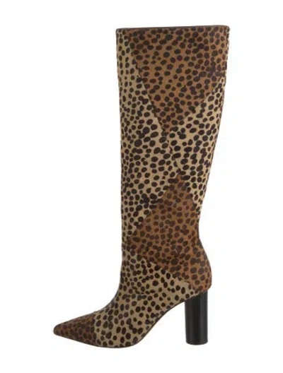 Pre-owned Ulla Johnson Ponyhair Animal Print Boots In Brown