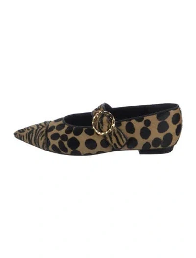 Pre-owned Ulla Johnson Ponyhair Animal Print Mary Jane Flats In Blue