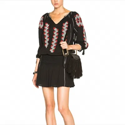 Pre-owned Ulla Johnson Pre-loved Samira Embroidered Mini Dress In Black/ White/ Red In Multi