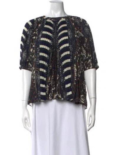 Pre-owned Ulla Johnson Printed Bateau Neckline Blouse In Black