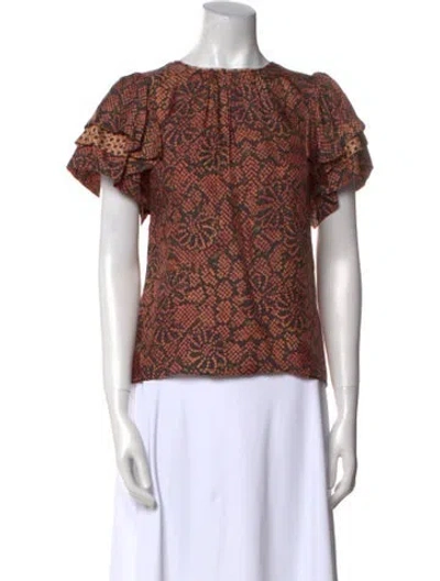 Pre-owned Ulla Johnson Printed Bateau Neckline Blouse In Orange