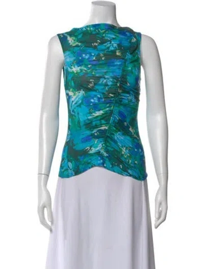 Pre-owned Ulla Johnson Printed Bateau Neckline Top In Blue