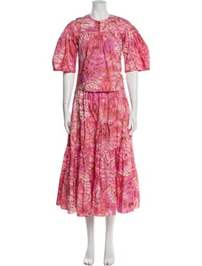 Pre-owned Ulla Johnson Printed Bow Accents Skirt Set In Pink